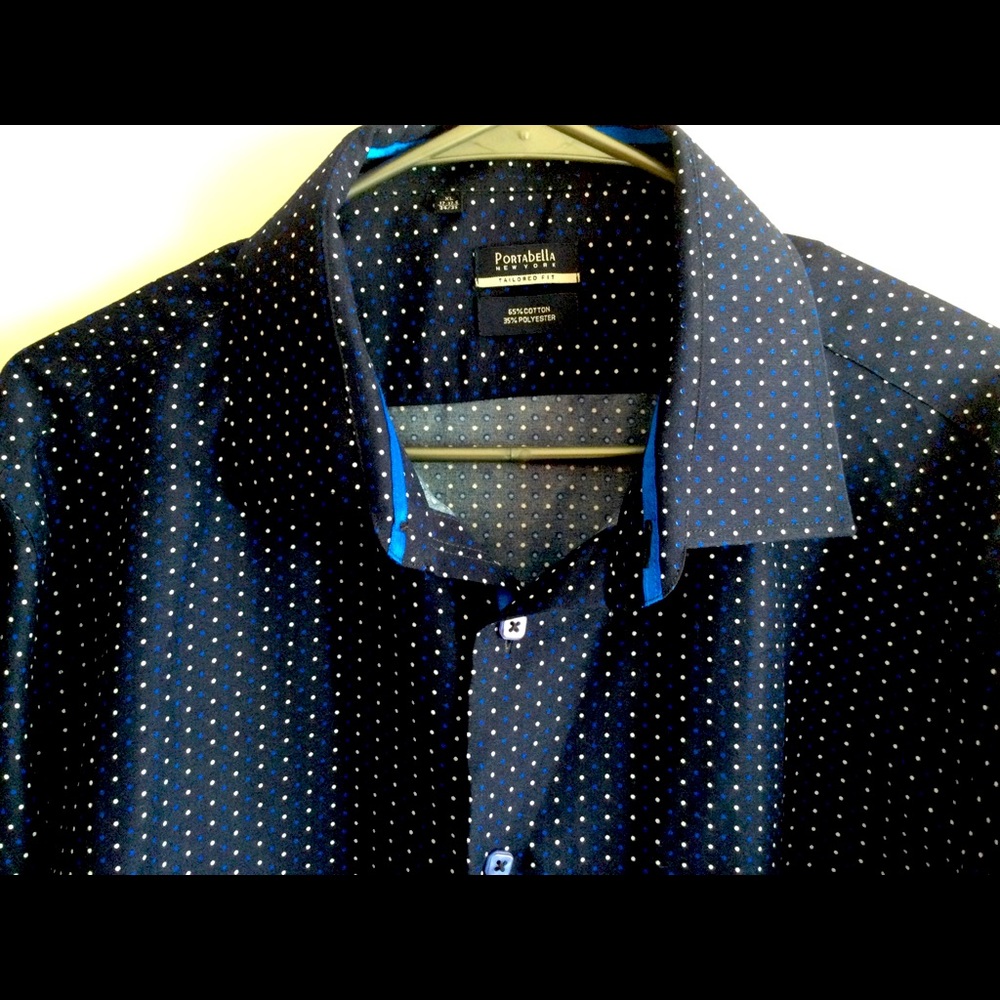 Portabella New York Mens Midnight blue w/blue white polka dot